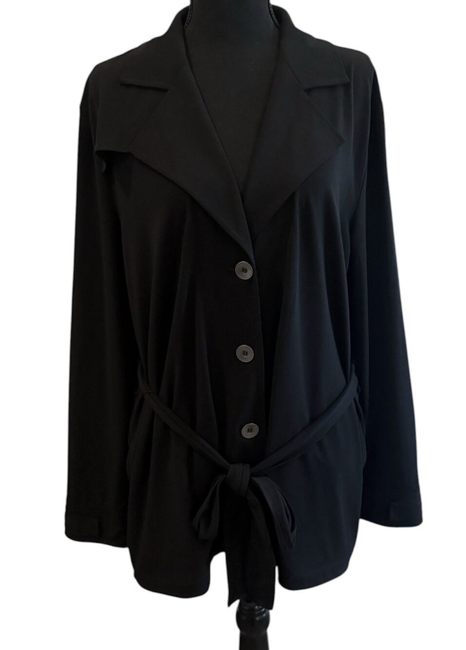 Chico’s Black Tricotette Trench Jacket Size 3 (XL) NWT